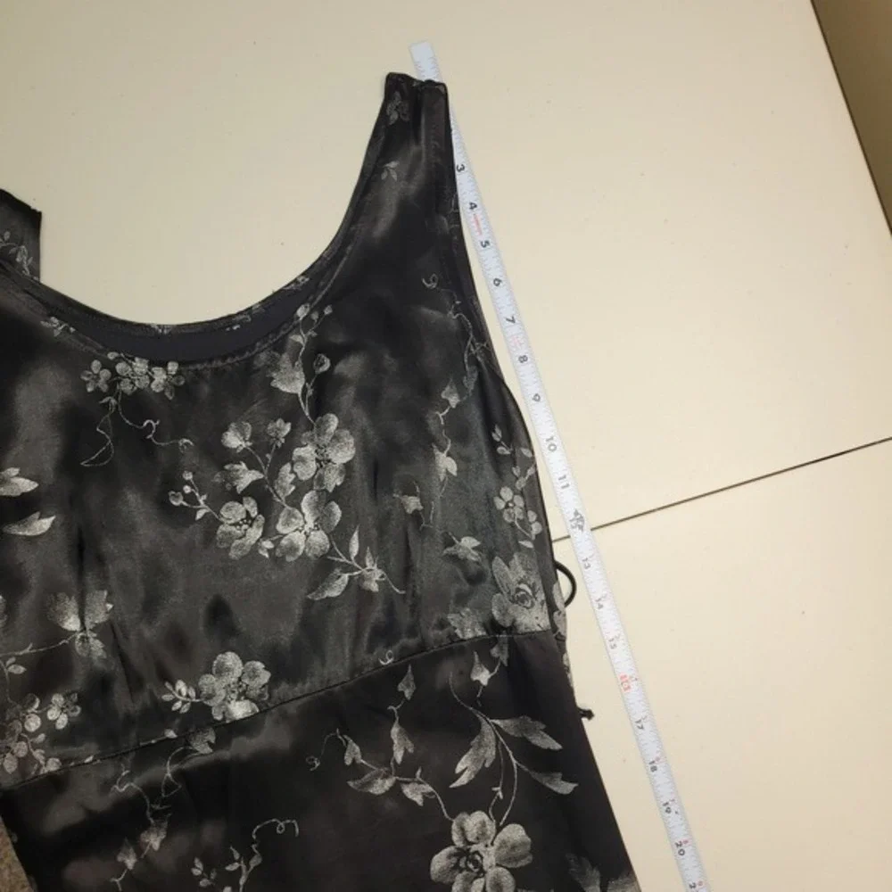 Maxi Dress Satin Black Silver Floral‎ Size Small Empire Waist Whimsygoth Fairy
